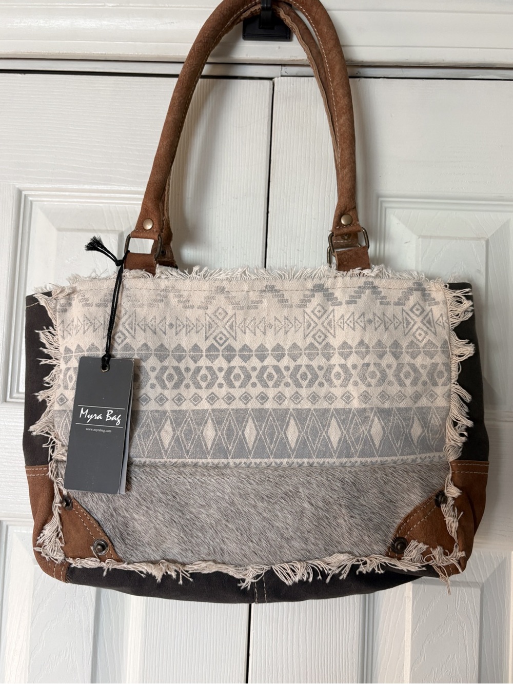 NWT Myra Bag Western Tote Tribal Print Canvas & Cowhide Leather | Earthy Boho